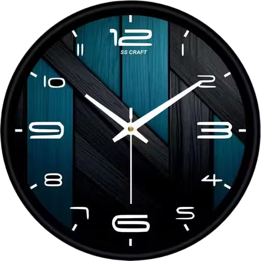 Image of Wall Clock for Living Room & Puja Room | Round Analog Ganpati Bappa Decorative Wall Watch | Silent Non-Ticking Spiritual Hindu Decor & Housewarming Gift, Black Frame (3D Geometric)