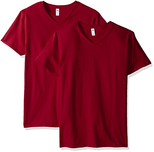 Fruit of the Loom Men's V-Neck T-Shirt (2 Pack), Cardinal, X-Large