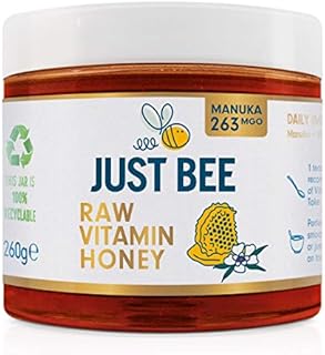 Just Bee Raw Vitamin Manuka Honey (263 MGO), Certified Pure New Zealand Honey with Vitamin C, B6, B12, Echinacea (260g jar)
