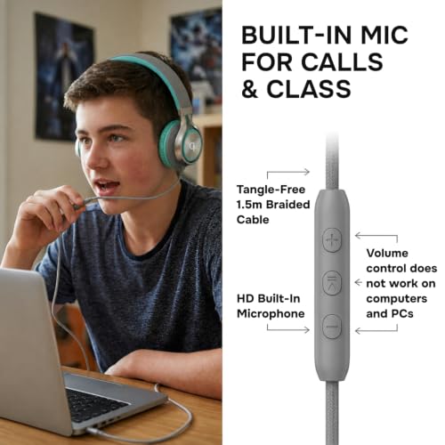 Image of ARTIX CL750 Adults & Kids Headphones with Cord, Microphone & Volume Control - Wired Headphones with Mic, Plug In Teens Corded Head phones Wire for Laptop, Computer, Chromebook, iPad & Tablet 3.5mm Aux