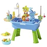Genérico Mesa Freática para Niños | Mesa De Juegos De Agua Eléctrica | Divertidos Fregadero para Niños con Grifo De Nube Y 43 Accesorios | Juguetes De Piscina Sensoriales Exteriores De Verano (A-zul)