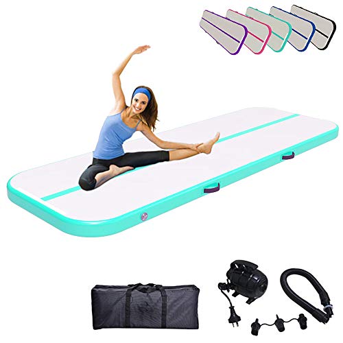 Air Track Gymnastics Mats Tumbling Mat 10ft 13ft 16ft 20ft Air Mat 4/8 Inches Thickness with Electric Air Pump Air Barrel Roller Folding Storage for Home (3m, Light Green)