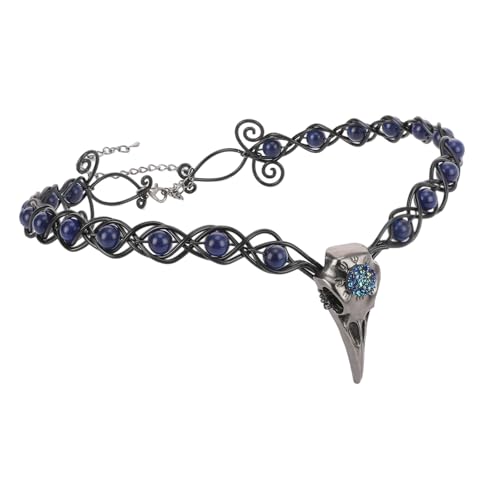CoTeeZa Viking Crow Witch Crown Gothic Circlet Dark Blue Stone Headpiece