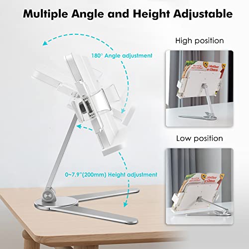 Viozon Book Stand,Cookbook Holder Desk Reading,Adjustable Height&Angle,Aluminum Alloy,Foldable&Portable,For Office,Kitchen,School,Kids&Adults Book,Recipe,Magazine,Tablet,Kindle,Silver #TOP2