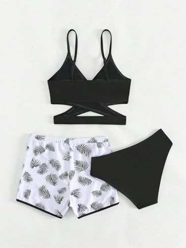 Girl's 3 Piece Swimsuit Tropical Wrap Criss Cross Cute Bikini Set Bathing Suit with Beach Shorts2