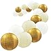 UNIQOOO 18Pcs Assorted Metallic Gold Paper Lantern Set, Easy Assembly, Durable Reusable, Hanging Decorative Japanese Paper Lanterns Lamp Cover, Wedding Birthday Party Favors, Baby Bridal Shower Decor