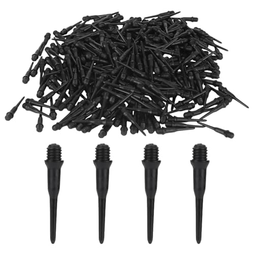 Goktvai 300pcs 2BA Thread Soft Tip Dart Points, Black Plastic Replacement Dart Tips for Dart Board Easy Install Dartboards Accessories