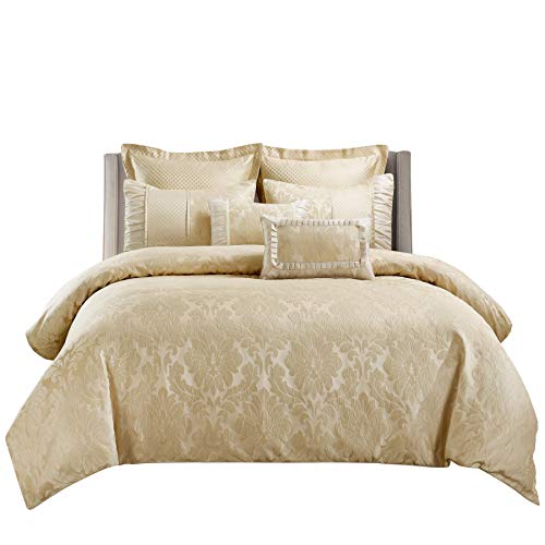 Wholesalebeddings Sara Jacquard Cotton Blend, King-California King 7Pc Cover Set, Multi-Tone Of Beige #TOP21