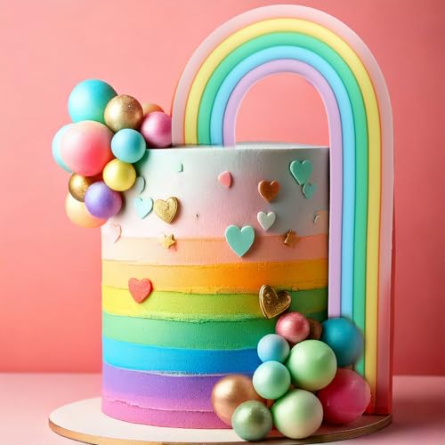 Prasacco 28 Pcs Rainbow Cake Toppers Set, 1 Pc Rainbow Cakes Topper und 27 Pcs Colorful Balls Cake Decorations Set for Birthday Parties, Baby Showers, Holiday Parties, Weddings, Znniversaries