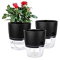 Vanavazon 6 Inch Self Watering Planter Pots for Indoor Plants, 3 Pack African Violet Pots with Wick Rope-Black