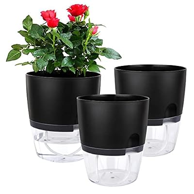 Vanavazon 6 Inch Self Watering Planter Pots for Indoor Plants, 3 Pack African Violet Pots with Wick Rope-Black