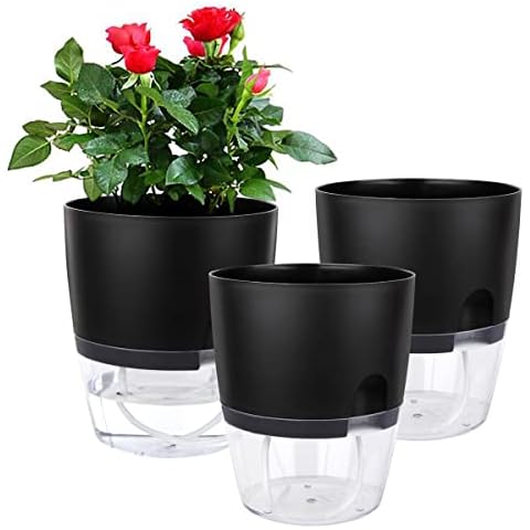 Vanavazon 6 Inch Self Watering Planter Pots for Indoor Plants, 3 Pack African Violet Pots with Wick Rope-Black Cover