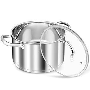 TEAMFAR Kochtopf 24cm, 5,7L Groß Edeastahl Topf Nudeltopf Induktion mit 3-Lagen Boden für alle Herdarten, Suppentopf Fleischtopf mit Glasdeckel, Unbeschichtet & Ungiftig, Spülmaschinenfest