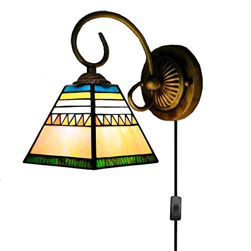 Image of Kiven Wall lamp E26 1-Light Plug-in Bulb not Included Wall Sconce Glass Shade 6 Foot Black Cord(BD0510)