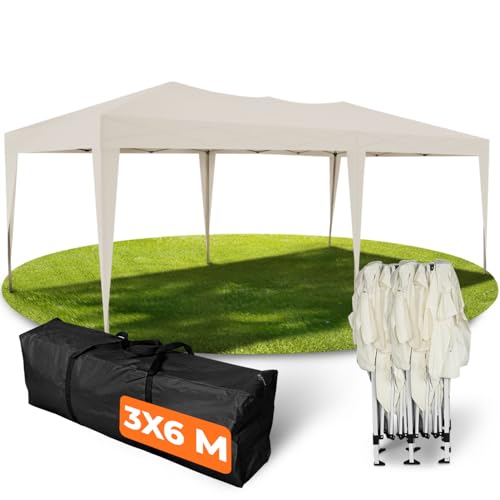 Kronenburg Tonnelle Pliante Étanche 3x6 m – Pavillon de Jardin avec Protection UV 50+, Châssis Acier, Montage Rapide pour Fêtes, Marchés, Extérieur, Couleur Champagne