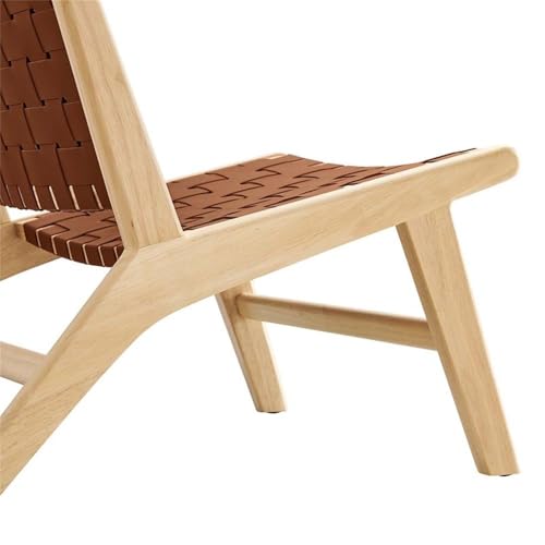 Sillón tejido en cuero marrón natural reclinable miniatura 5