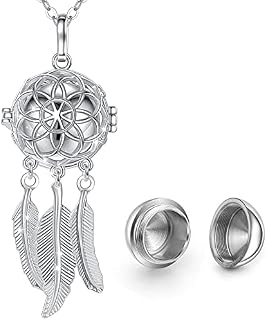 INFUSEU Urns for Ashes Necklace, Cremation Jewelry Sliver Plated Dream Cacher Jewelry Angel Wing Memorial Gifts Cylinder Necklace Pendant Miscarriage Keepsakes Gifts