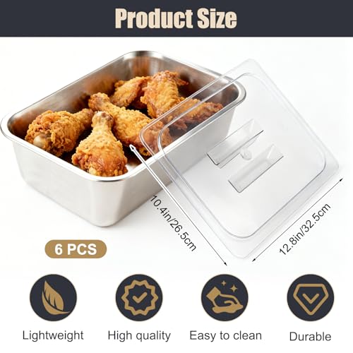 6-Pack 1/2 Size Polycarbonate Food Pan Lids with Handle, 12.8x10.4\'\' Clear Steam Table Hotel Pan Cover, Restaurant Commercial Food Storage Containers Covers for Fruits Vegetables - Thumbnail 2
