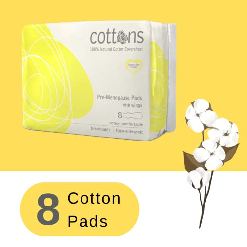 Cottons 100% Natural Pre-Menopause Pads With Wings, 8 Indivdually Wrapped #TOP6