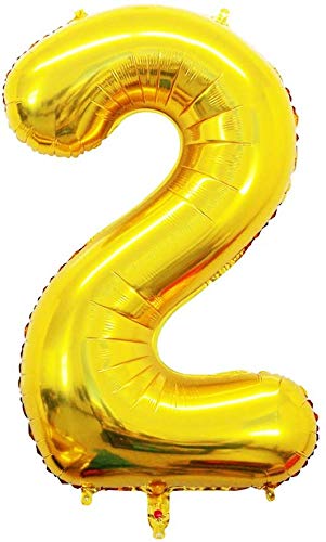 Image of Atpata Funky 2 Number Golden Foil Balloon 40 inch Size Birthday Decoration Items | Happy Birthday Decoration Kit | 2nd Year Birthday Party Anniversary Wedding Decorations