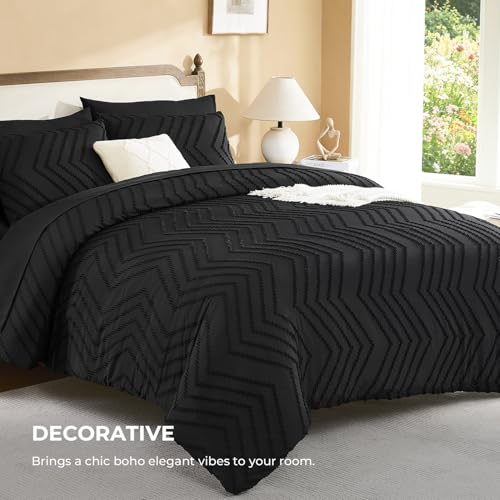 Image of Litanika Black Queen Size Comforter Set with Sheets - 7 Pieces Bed in a Bag Queen Tufted Complete Bedding Sets with Comforter, Sheets, Pillowcases & Shams