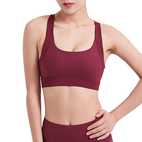 Nishore Sutiã esportivo feminino com alças cruzadas malha acolchoada cortada tops respirável fitness