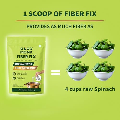 Image of Good Monk Fiber Fix | Constipation, Bloating & Gas Relief | Everyday Prebiotic Soluble Natural Fibre Supplement Powder + Probiotic | 20 Servings | No Side Effects Or Taste Change