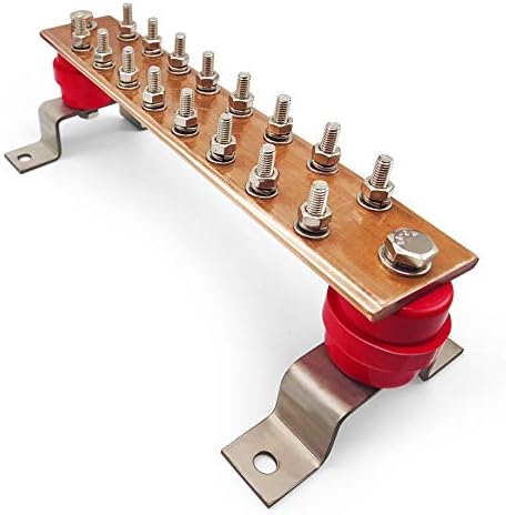 Wall Mounted Copper Ground Bar 16 Terminal Positions .25" x 2" x 10" Ground Bus Bar Kit,SM40 Insulators Rated Uimp (Copper, 16 terminal positions)