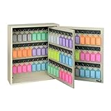 Acrimet 96-Key Cabinet with Lock, Wall Mount Wooden Key Organizer, Security Key Storage Box (96 Positions) with Numbered Hooks & Assorted Key Tags – Commercial & Home Use (Beige)