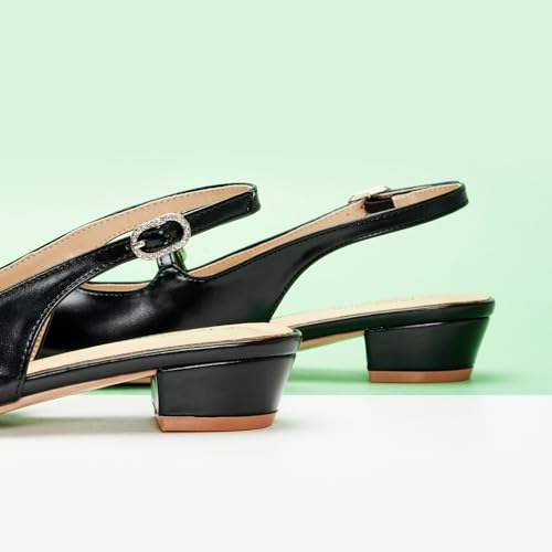C.Paravano Women's Slingback Sandals Small Square Toe Slingbacks Flats Closed Block Heels Adjustable Strap Slip on Slingbacks3