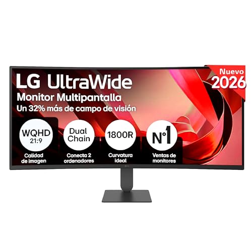 LG 34U640B-B - Monitor UltraWide, 34'' Curvo 1800R, VA, WQHD (3440x1440), 21:9, 144Hz, FreeSync, HDR10, USB Tipo-C, Altura Ajustable, Negro con Textura