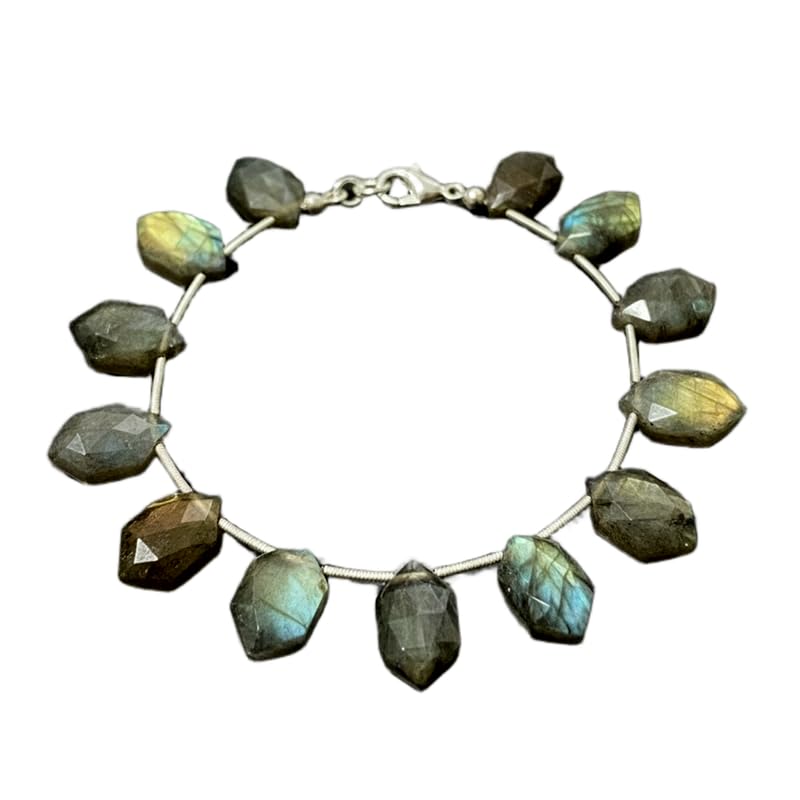 Bracelet en labradorite naturelle LKBEADS de 18 cm aux maillons octogonaux facettés