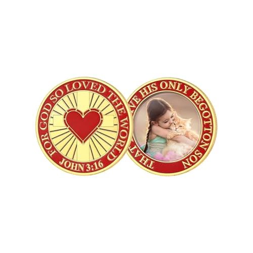 Custom4U Personalized Photo Pocket Coin Custom Picture Text Commemorative Coins Memorial Pocket Token Customized Gifts for Women Men Dad (Gift Box) I-2pcs (Gold)