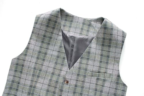 MOGU Men's Suit Vest Single Breasted Plaid Slim Fit Waistcoat for Casual Business Wedding Party3