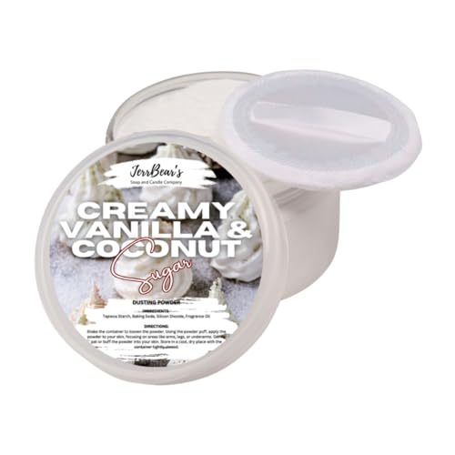 JerrBears Creamy Vanilla & Coconut Sugar Dusting Powder Talc Free Body Formula for Women Gentle Powder for Daily Freshness (4oz Jar)