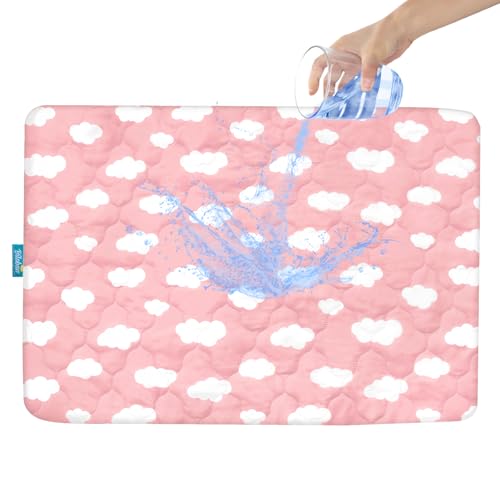 Image of Pack and Play Mattress Protector Sheets Fitted Waterproof Playard Mattress Pad Cover, Compatible with Graco Pack n Play & Dream On Me & Pamo Babe, Playpen/Playard Sheet, Pink Cloud, 39" x 27"