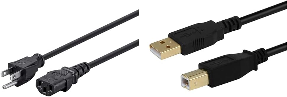 15ft Power Cord Cable w/PC Connector and 15ft USB 2.0 Cable - Gold Plated, Shielded