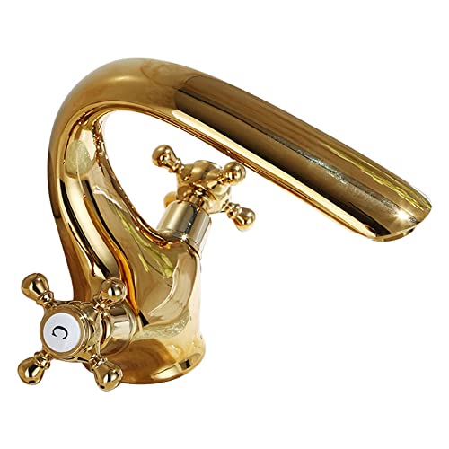 Robinet de salle de bain vintage mitigeur lavabo monotrou en laiton doré antique