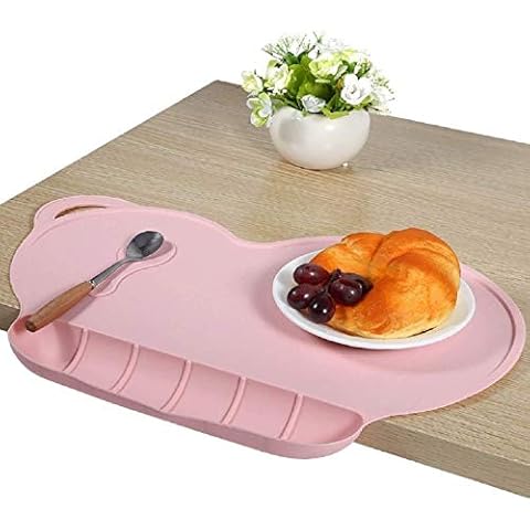 BETOY Childrens Placemats,Silicone Suction Non-Slip Baby Eating Mat with Food Catcher Eholder Fits Most Highchair & Table Anti-Slip Heat Proof Stain Resistant Washable Toddler Tablemat(Pink) Cover