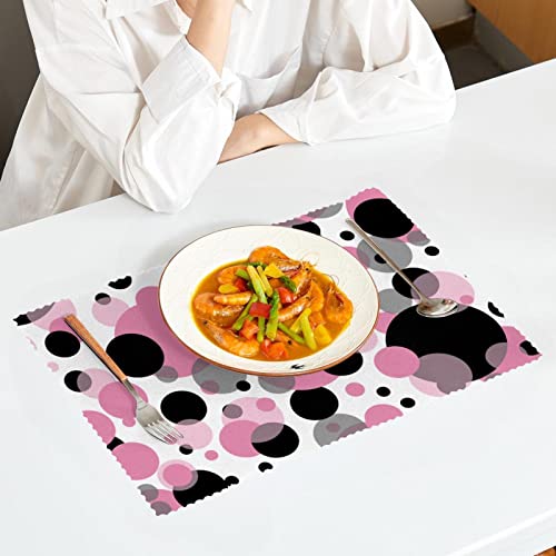 Placemats Set Of 4, Dining Table Placemat, Washable Place Mats, Pink Black Polka Dot Modern #TOP2