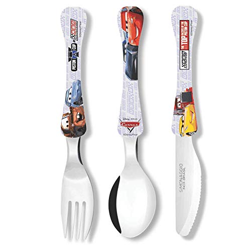 Jogo de Talheres Infantil Disney Kids Carros, Simonaggio, Multicor, Pacote de 3