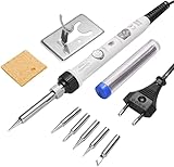 Kit del Soldador SREMTCH Temperatura Ajustable 200 ℃ a 480℃ con Interruptor 5pcs Puntas Diferentes, Alambre de Soldadura (blanco)