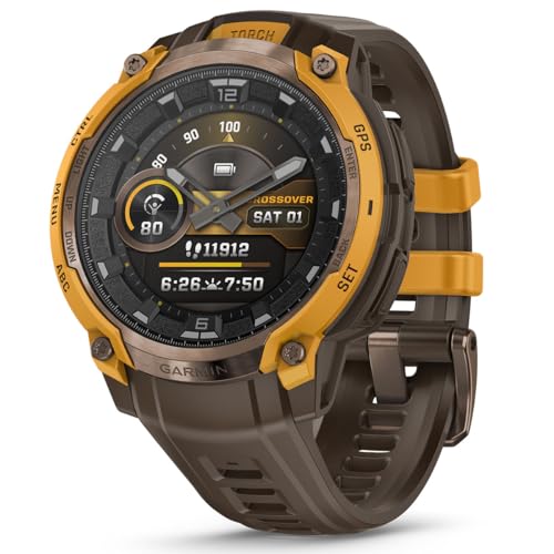 Image of PlayBetter Garmin Instinct Crossover AMOLED (Bronze /Sunburst Cocoa) Outdoor GPS Smartwatch Gift Box Bundle - Analog Display, Built-in Flashlight HD Screen Protectors, Wall Adapter & Case