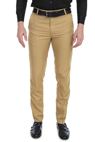 Image of Men's Stretchable Solid Plain Formal Trousers - Regular Fit Stylish Pants for Office & Party, Fashionable Dress Trousers for Men