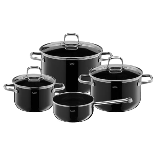 Silit Elegance Line Topfset Induktion 4-teilig, Kochtopf Set mit Glasdeckel, Silargan Funktionskeramik, Induktions Töpfe Set nickelfrei