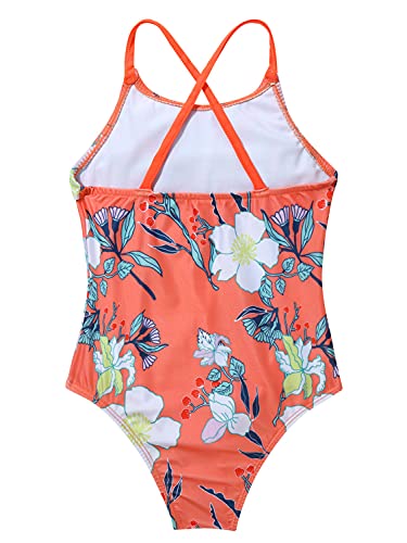 Girls Floral Printed One-Piece Swimsuit Kids Criss Cross Flounce Bathing Suit Swimming Leotard4