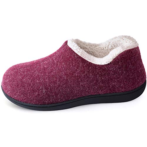 ULTRAIDEAS Women's Cozy Memory Foam Closed Back Slippers with Warm Fleece Lining, Wool-Like Blend Cotton House Shoes with Anti-Slip Indoor Outdoor Rubber Sole ?Red?Size 6?