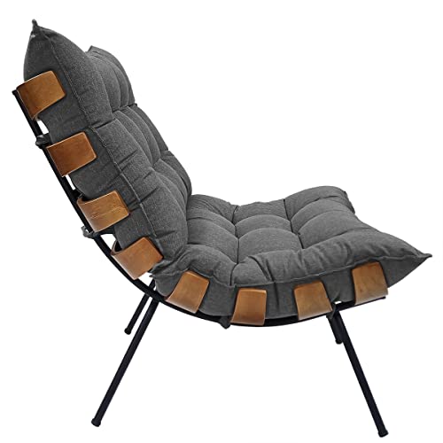 Poltrona Costela e Puff Costela - Moveis Roperi (Linho Grafite)