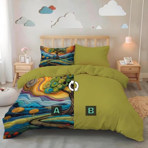 Housse de couette 220x240 vert matcha lit double réversible 3D originale - 3