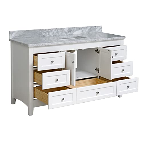 Kitchen Bath Collection Abbey 60-Inch Single Bathroom Vanity (Carrara/White): Includes White Cabinet With Authentic Italian Carrara Marble Countertop And White Ceramic Sink #TOP2